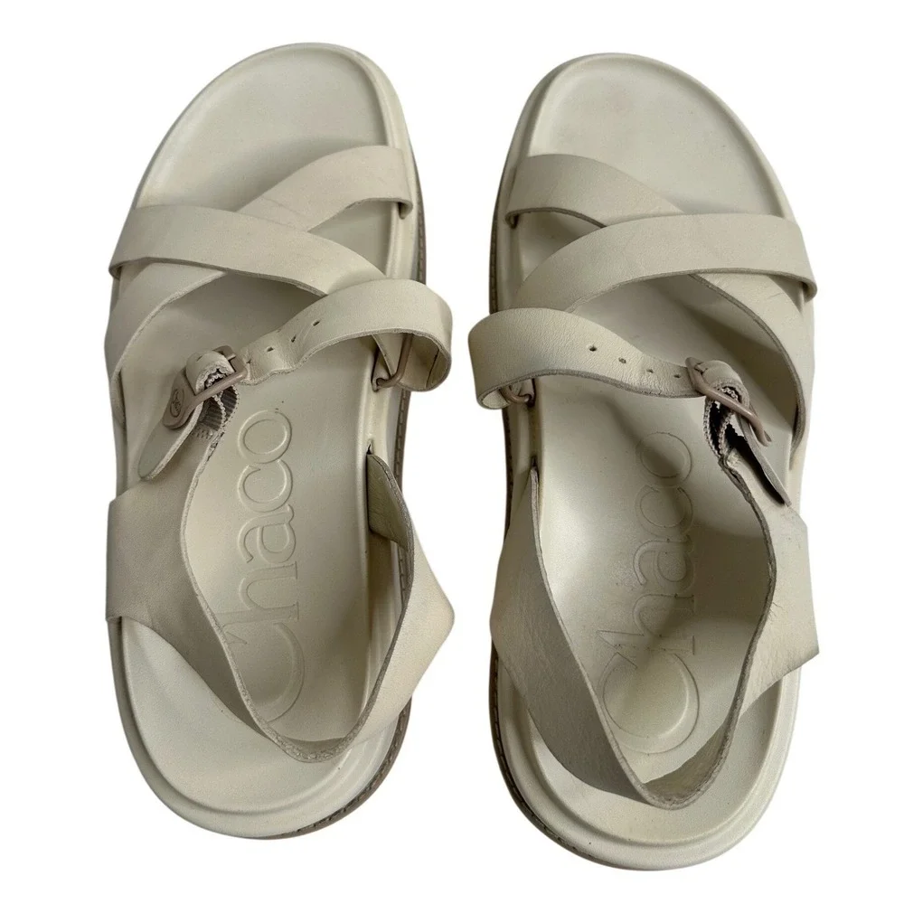 Chacos JCH109560 Cream Platform Leather Strappy Sandals Women's Size 10 Cute